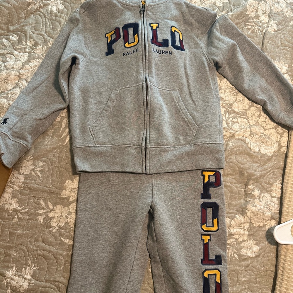 Ralph Lauren Gray Tracksuit with Multicolor Logo